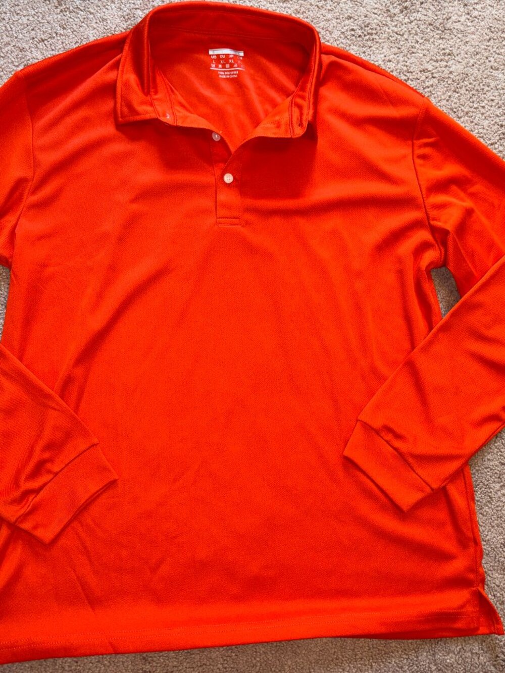 NWOT Bright Orange Men's Long Sleeve Performance Polo Shirt XL